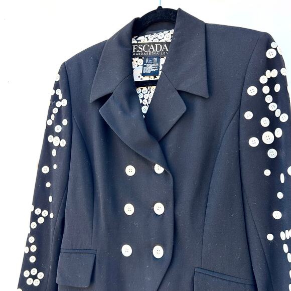 Vintage 90s Escada Margaretha Ley Black Blazer Buttons Wool Jacket 36 Couture 4 - Picture 13 of 13
